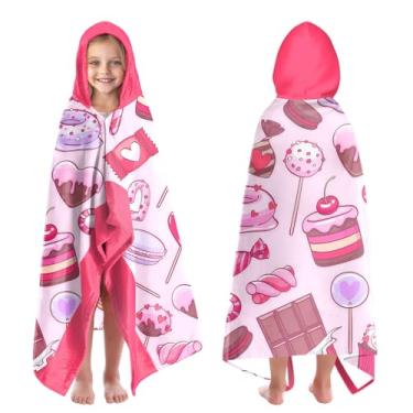 Imagem de Toalhas de praia com capuz para meninas de 4 a 8 anos, com tema de bolo de doces, toalhas de banho com capuz para crianças, adolescentes, 76 x 127 cm, toalha rosa de secagem rápida, perfeita para