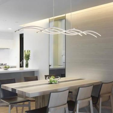 Imagem de Lustre moderno LED, luz de sala de jantar ajustável em altura de brilho, candeeiro de teto acrílico de metal, luz de mesa de sala de jantar preta, candeeiro de lustre de cozinha, branco, 80 cm