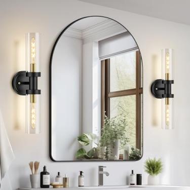 Imagem de OSGNER Conjunto De Duas Arandelas Pretas E Douradas, Banheiro Com Fiação Fixa, Decoração Moderna Arandela Vidro Transparente, Luminárias Para Espelho, Quarto, Corredor, Sala Estar