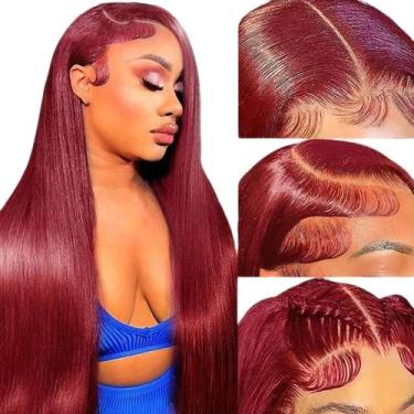 Imagem de Peruca Fiumer Burgundy 99J Red Human Hair 20 polegadas 180% de densida