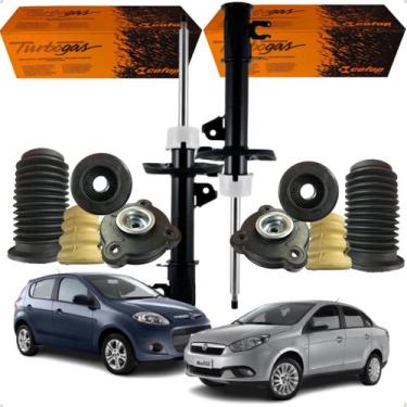 Imagem de Kit Par Amortecedor com Batente Coifa Coxim e Rolamento Dianteiro Fiat