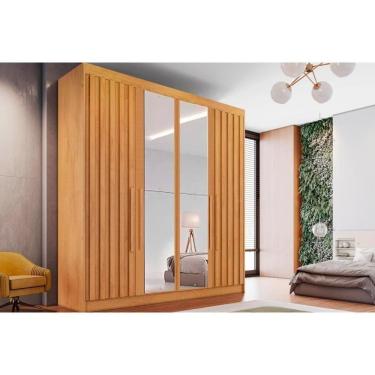 Imagem de Guarda Roupa 4 Portas Ripadas (2 C/ Espelho) E 3 Gavetas Potente Peroba - Europa