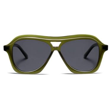 Imagem de VANLINKER Óculos de sol aviador quadrados retrô anos 70 feminino masculino moderno polarizado vintage VL9768, Armação verde transparente C9/lente cinza, M