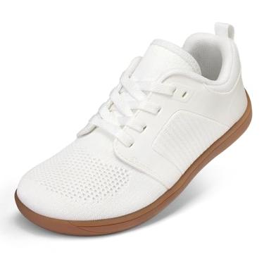 Imagem de mysoft Tênis feminino com bico largo e bico descalço – Tênis minimalista de queda zero com palmilha removível para joanetes, caminhadas e treinamento, Branco/Goma, 10 Wide