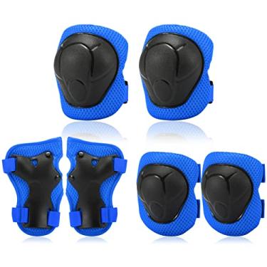 Imagem de Laurio Conjunto de joelheiras infantis 6 em 1 kit de proteção para cotovelo joelheiras com protetores de pulso Almofadas de proteção de segurança infantil para patins de patins