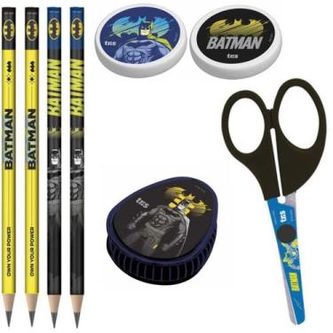 Imagem de Kit Batman com Lapis, Borracha e Apontador Tris, Kit4 Ap. Azul Tesoura