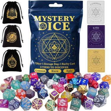 Imagem de Mystery Dice Set of 7 Polyhedral Dice, DND Dice Set with Storage Bag and Rarity Card, RPG Dice, for Role Playing, Table Games (1 Pack)