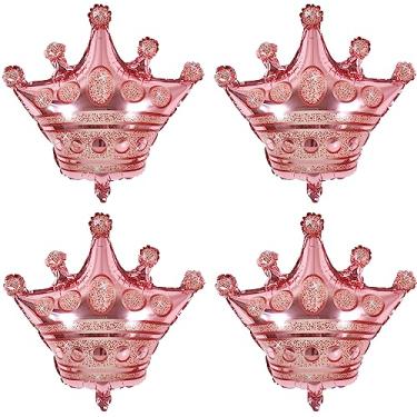 Imagem de Vuzvuv 4 balões de coroa de ouro rosa de 61 cm em formato de coroa de balões Mylar para aniversários, chá de bebê, casamento, decorações de aniversário de meninas