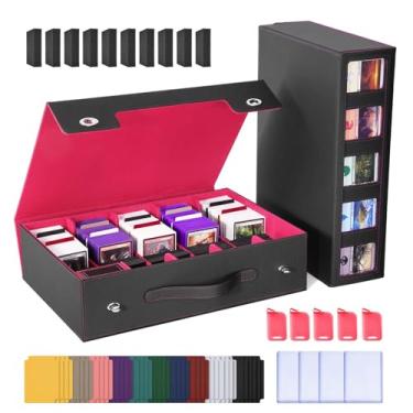 Imagem de UAONO Trading Card Storage Box with Commander Display, 5 Row Magic Card Box with Handle & Aluminum Alloy Locking for 3900+ Unsleeved Cards Suits for MTG PTCG TCG Sports Cards (Black Red)