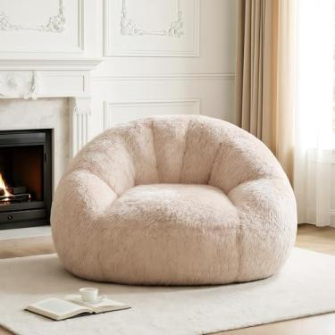 Imagem de CangLong Cadeira de pufe grande com enchimento, espreguiçadeira de pelúcia fofa para adultos, cadeira ergonômica para jogos de leitura para quarto, sala de estar, dormitório, jogos - acinzentado