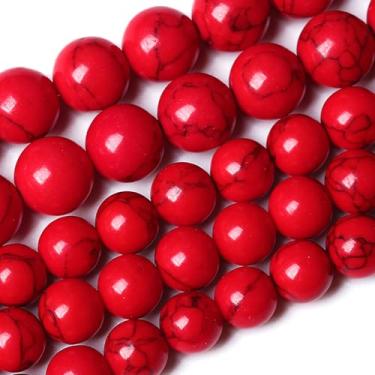 Imagem de Contas de pedra natural turquesa vermelha redonda solta espaçador contas para fazer joias DIY pulseira colar 76 peças 10 mm 2 fios 81 cm