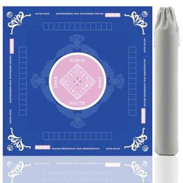 Imagem de Bellyrich Mahjong Mat, Non-Slip Noise Reduction Card Game Mat with Carrying Bag, Waterproof Table Mat for Mahjong/Poker/Board Games/Dominoes, Blue, 32.4x32.4 Inch