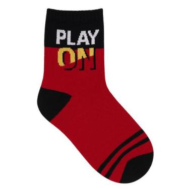 Imagem de Meia Juvenil Cano Médio Estampada Selene, 34 a 38, Preto, Vermelho