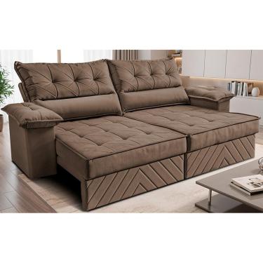 Imagem de Sofá Retrátil E Reclinável 2,10m Com Molas E Espuma D33 Thunder. Velusoft Cama Inbox Castor