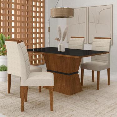 Imagem de Mesa 1,36 Biella Com 4 Cadeiras Estofadas Freijó/pto/sd Bege - M.a