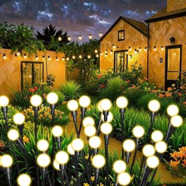 Imagem de 8 pacotes de luzes solares de vaga-lume, 64 luzes solares quentes de LED para passarela ao ar livre, luz oscilante à prova d'água, decoração de jardim com 2 modos, luz de gramado para quintal, quintal