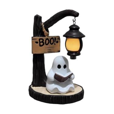 Imagem de MotiveTech Luminária de leitura fantasma fofa, luz noturna, estátua, fantasma de resina com iluminação assustadora, para sala, cozinha, estudo, mesa, quarto