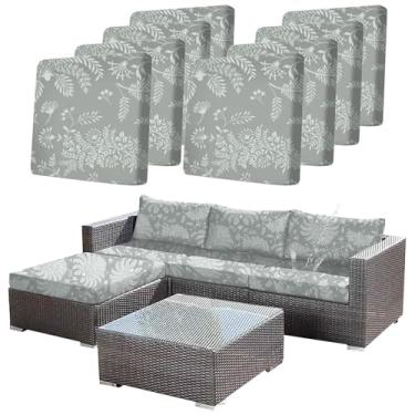Imagem de CALBODE Ourdoor Capas de almofada à prova d'água conjunto de 8 capas de almofada para cadeira de pátio com estampa floral elástica para substituição de móveis de pátio, capas de sofá laváveis para