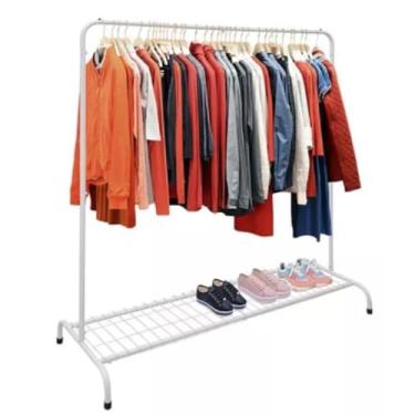 Imagem de Arara de Roupas com Sapateira – Estrutura Reforçada para 120 Cabides e 12 Pares de Sapato(Branca com Sapateira)