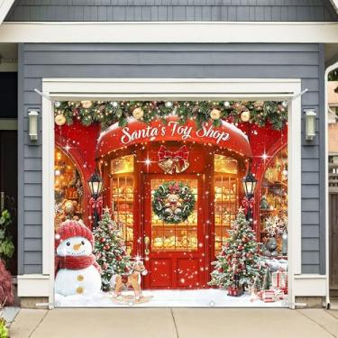 Imagem de YCUCUEI 1 peça 2,4 x 2,1 m decoração de bandeira de porta de Natal vermelho Papai Noel loja de brinquedos boneco de neve Natal pinheiro árvore urso fotografia pano de fundo casa exterior capa de