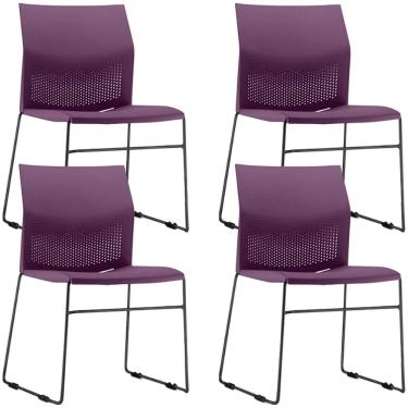 Imagem de Kit 04 Cadeiras Empilhável Fixa Link F02 Base Aço Preta Roxo - Lyam Decor