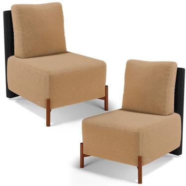 Imagem de Kit 02 Poltronas Decorativas Sala Estar Living Hungria L02 Couríssimo Preto Bouclê Mostarda - Lyam