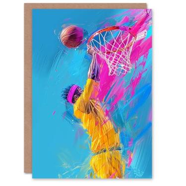 Imagem de Artery8 Cartão de aniversário brilhante abstrato cesta de basquete Slam Dunk For Him Man Male Dad Brother Son Papa Grandad Cartão de felicitações