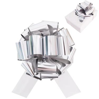 Imagem de TONIFUL Arco grande de prata de 30,5 cm - Laço grande de alumínio para mesa, carro, bicicletas, brinquedos grandes, candidatos, decoração de porta da frente, embrulho de presente, árvore de Natal e