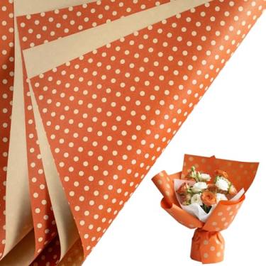 Imagem de LeZakaa 20 folhas de papel de embrulho de flores de pontos kraft, papel de buquê floral reversível laranja com bolinhas brancas para dia dos namorados, dia das mães, festa de casamento, outono