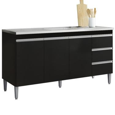 Imagem de Balcão Pia Sem Tampo 3 Portas 3 Gavetas 155 Cm Andreia Preto Reajl Moveis