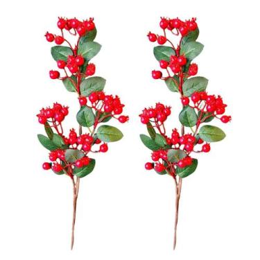 Imagem de Kit 2 Galho Folhagem Romã Vermelho Arvore De Natal 60Cm - Magizi