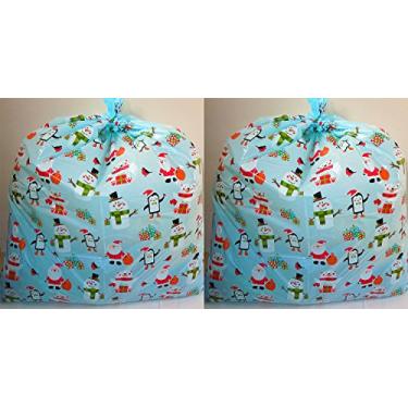 Imagem de Bolsa de presente Jumbo/gigante 91,4 cm x 111,8 cm com etiqueta, saco plástico de poliéster (pacote com 2) - Design de Natal Papai Noel, boneco de neve, pinguim, urso polar