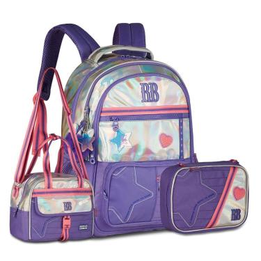 Imagem de Mochila Feminina com Lancheira e Estojo Kit Escolar Completo-Feminino