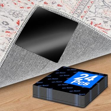 Imagem de Prendedores e fita de carpete premium – 24 peças de almofadas antiderrapantes quadradas para tapetes de área, 9 cm, evitam ondulações e deslizamentos, ideais para pisos de madeira, azulejo, mármore e