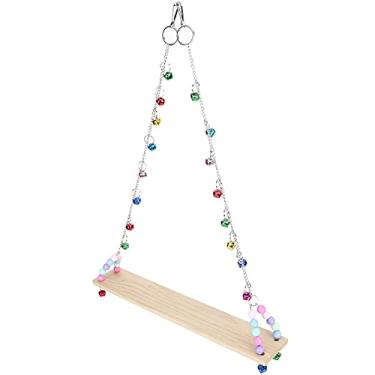 Imagem de Yctze Brinquedo de Balanço de Madeira de Frango Com Sinos - Poleiro Pendurado para Papagaios Médios e Grandes - Atividade Envolvente de Mastigação e Exercício para Galinhas