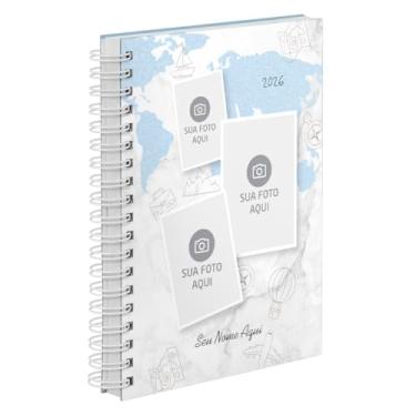 Imagem de Agenda Diária 2026 Capa Dura Personalizada Com 03 Fotos Travel Azul