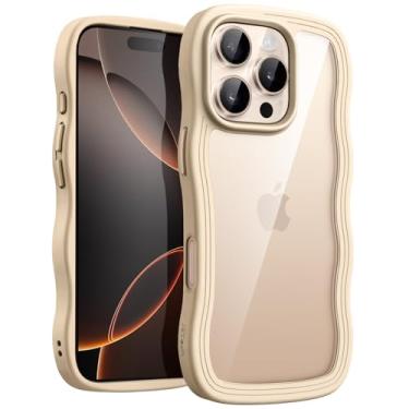Imagem de JETech Capa Ondulada para iPhone 16 Pro Max 6,9 Polegadas, Case com Moldura Ondulada Fofa e Formato Encaracolado para Mulheres e Meninas, Parte Traseira Claro de PC Rígido (Titânio-Deserto)