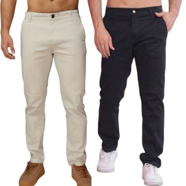 Imagem de Kit 2 Calça Sarja Masculina Calca Masculino Com Lycra Elastano - NoBra