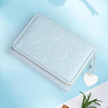 Imagem de Carteiras femininas, carteira com porta-cartões de poliuretano com pingente em forma de coração, linda bolsa feminina para compras, encontros, viagens, bolsas pequenas para mulheres, Azul, Bonito