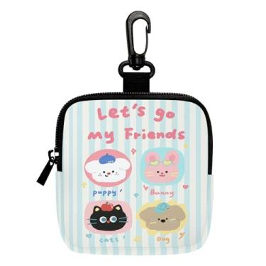 Imagem de Porta-chaves mini porta-moedas, bolsa multifuncional para chaves, moedas, fone de ouvido, batom, porta-cartões, organizador de cabos de dados, bolsa com zíper, bolsa fofa com listras azuis, acessórios