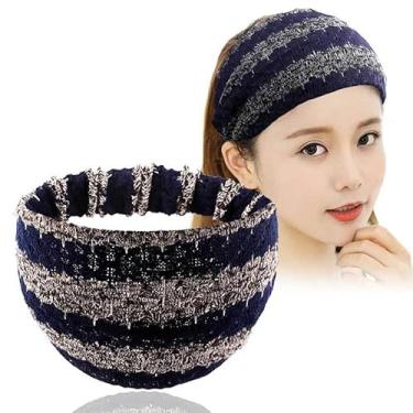 Imagem de Bandanas femininas Boho tricotadas largas e grandes faixas de cabeça para mulheres com dentes acessórios de cabelo modernos