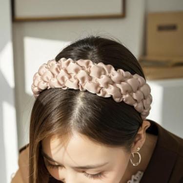 Imagem de Acessório de cabelo acolchoado trançado confortável para mulheres para uso diário, elegante e macio, acessório de cabelo elástico (curry claro)