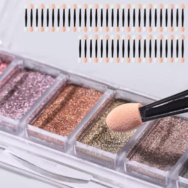 Imagem de 50 peças aplicadores de sombra dupla face, esponjas, ferramenta de maquiagem macia de ponta dupla, pincéis cosméticos portáteis para viagens e uso profissional