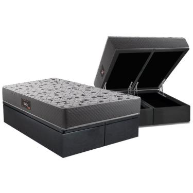 Imagem de Cama Box Baú Queen: Colchão Anatômico Herval D28 - Ag65 Black + Base Crc Suede Gray (158x198)