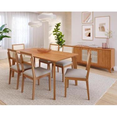 Imagem de Conjunto Mesa de Jantar Vitória Madeira Maciça 160x80 Tampo Laminado 6