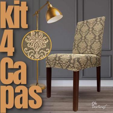 Imagem de Kit 4 Capa de Cadeira Linha Premium Imperial Romana - Marrom/Areia - O