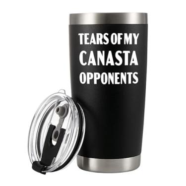 Imagem de Panvola Tears of My Canasta Opponents Canasta Player Gifts Card Games Gifts For Mom Dad Friends Copo de aço inoxidável isolado a vácuo com tampa removível e canudo 590 ml, preto