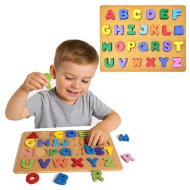 Imagem de Tabuleiro Alfabeto Colorido Madeira Didático Pedagógico - DM Toys