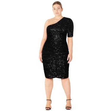 Imagem de City Chic Vestido feminino plus size - um ombro brilhante, Preto, 50