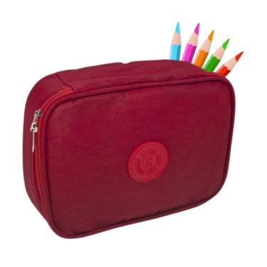 Imagem de Estojo Box Escolar Grande Vermelho 36 Espaços Organizador Caneta Gel Lápis Marcador Corretor Escola